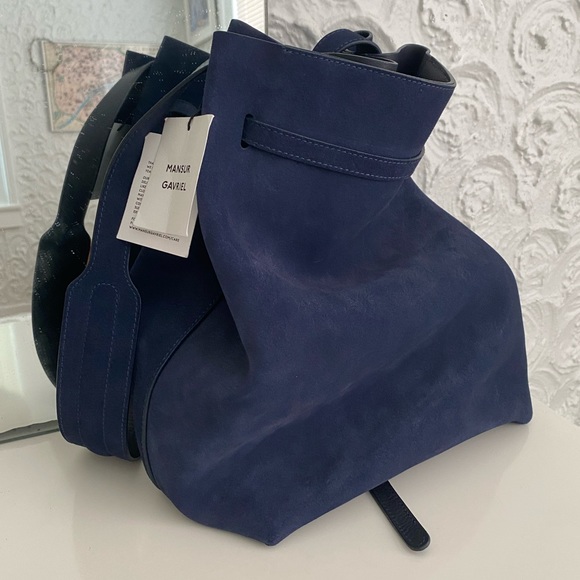 NWT - MANSUR GAVRIEL - Drawstring Suede Hobo Bag - Navy Blue - Picture 10 of 12